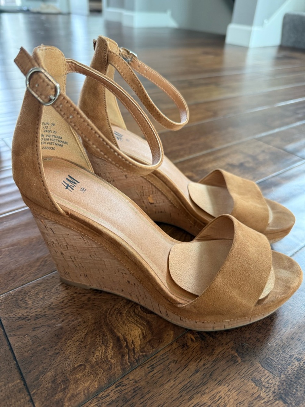 H&M Camel Suede-Look Cork Wedge Sandals
